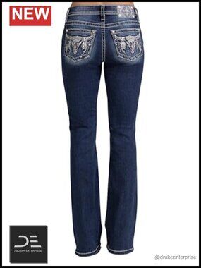 Miss Me Mid-Rise Bootcut Jeans Embroidered Longhorn Rhinestone Size 27